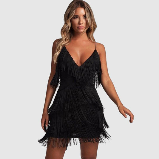 Dresses | Women’s Fringe Layered V-Neck Mini Dress