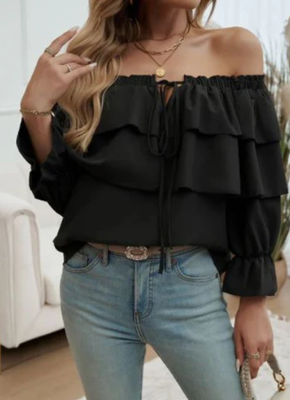 Tops | Women’s Off-Shoulder Ruffle Long Sleeve Blouse