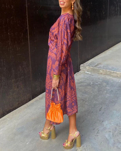 Dresses | Women’s Boho Print Long Sleeve Wrap Midi Dress