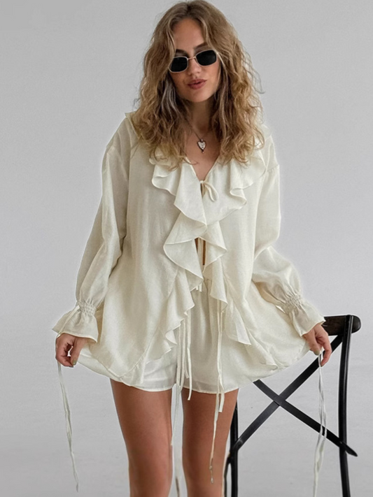 Tops | Women’s Ruffle Front Long Sleeve Casual Blouse