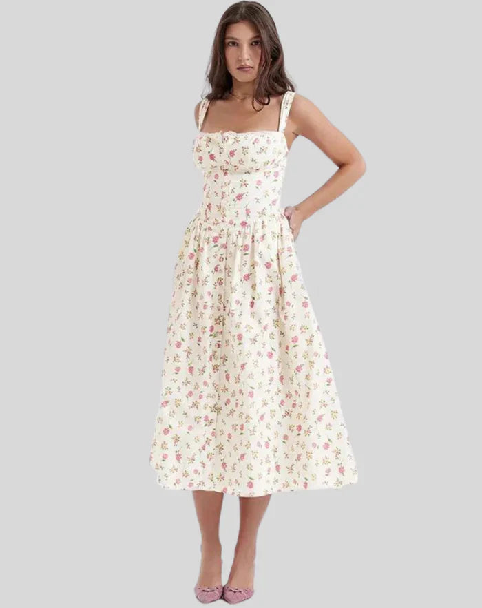 Dresses | Women’s Vintage Wide Strap Fitted Bodice Midi Dress with Pockets