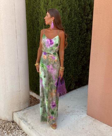 Dresses | Women’s Floral Satin Cowl Neck Spaghetti Strap Maxi Dress