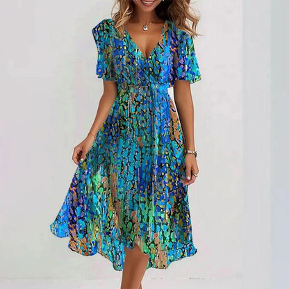 Dresses | Women’s Floral Print V-Neck Short Sleeve Midi Dress