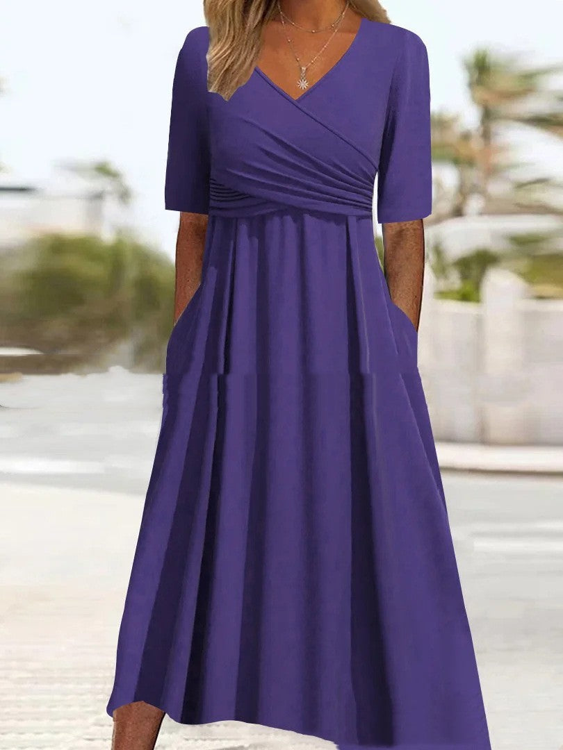 Dresses | Women’s Half Sleeve A-Line Maxi Dress with Wrap V-Neck