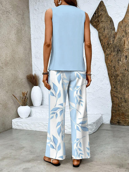 Sets | Women’s Sleeveless Top and Wide-Leg Printed Pants Set – Relaxed Fit