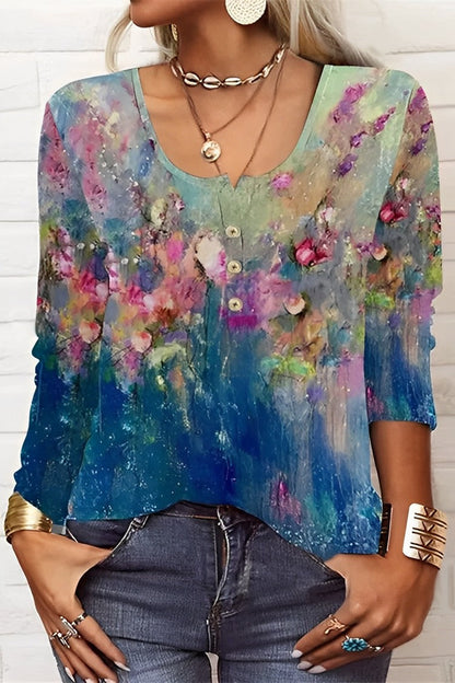 Tops | Women’s Watercolor Floral Print V-Neck Casual Blouse