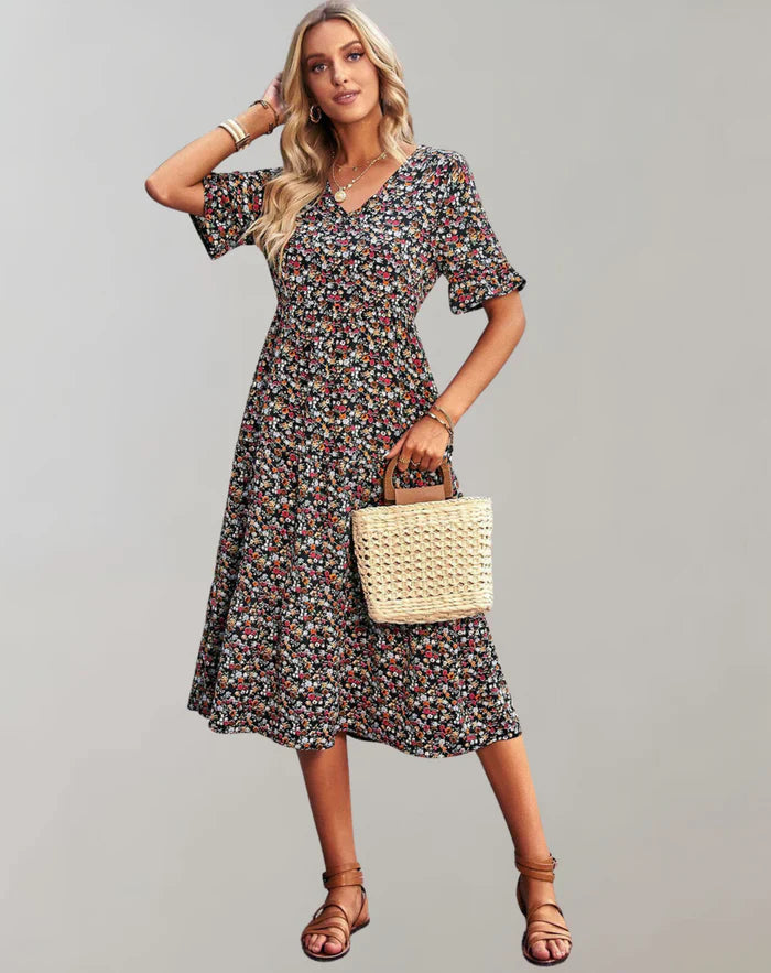Dresses | Women’s Floral Short Sleeve Smocked Midi Dress