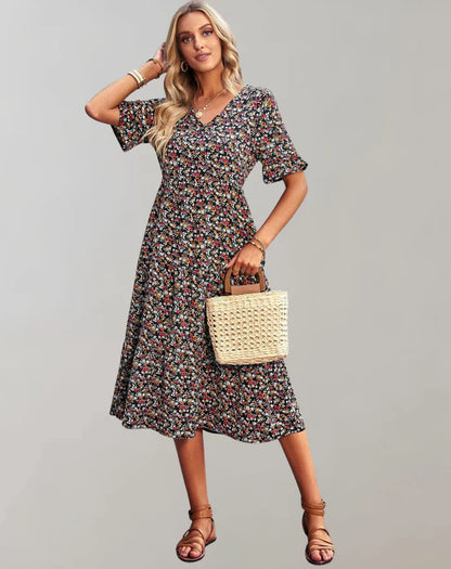 Dresses | Women’s Floral Short Sleeve Smocked Midi Dress