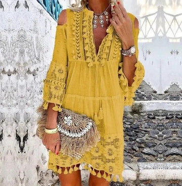 Dresses | Women’s Boho Lace Embroidered Cold Shoulder Mini Dress