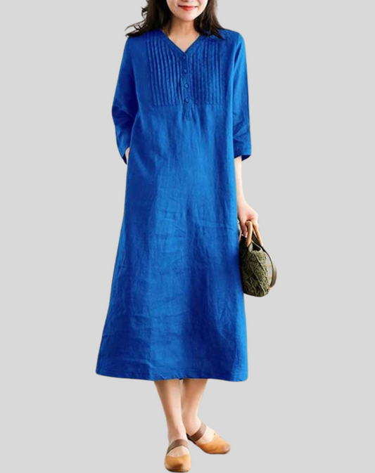 Dresses | Women’s Loose Fit Linen-Blend Midi Dress with Pockets
