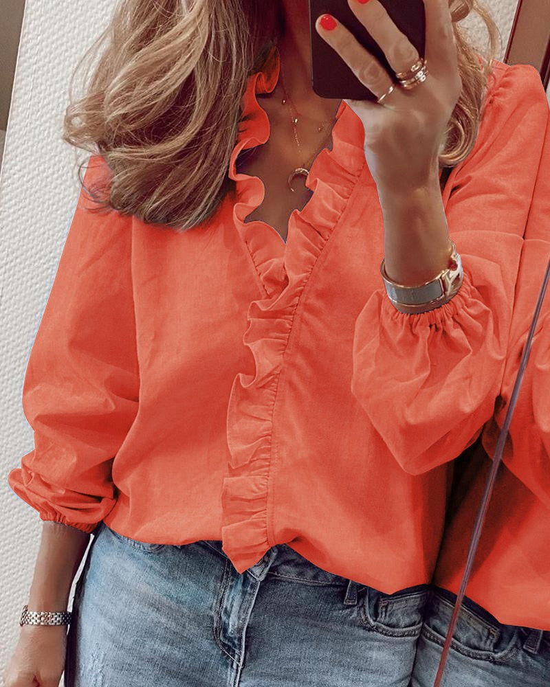 Blouse | Puff Sleeve V-Neck with Flattering Fit