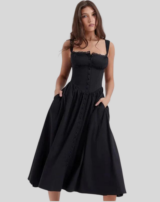 Dresses | Women’s Vintage Wide Strap Fitted Bodice Midi Dress with Pockets