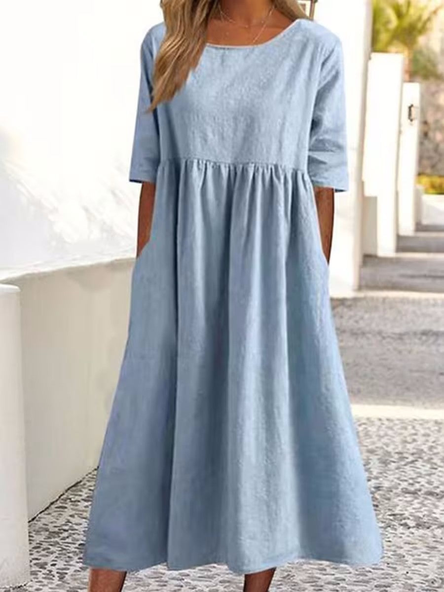 Dresses | Women’s Casual Empire Waist Midi Dress with Half Sleeves