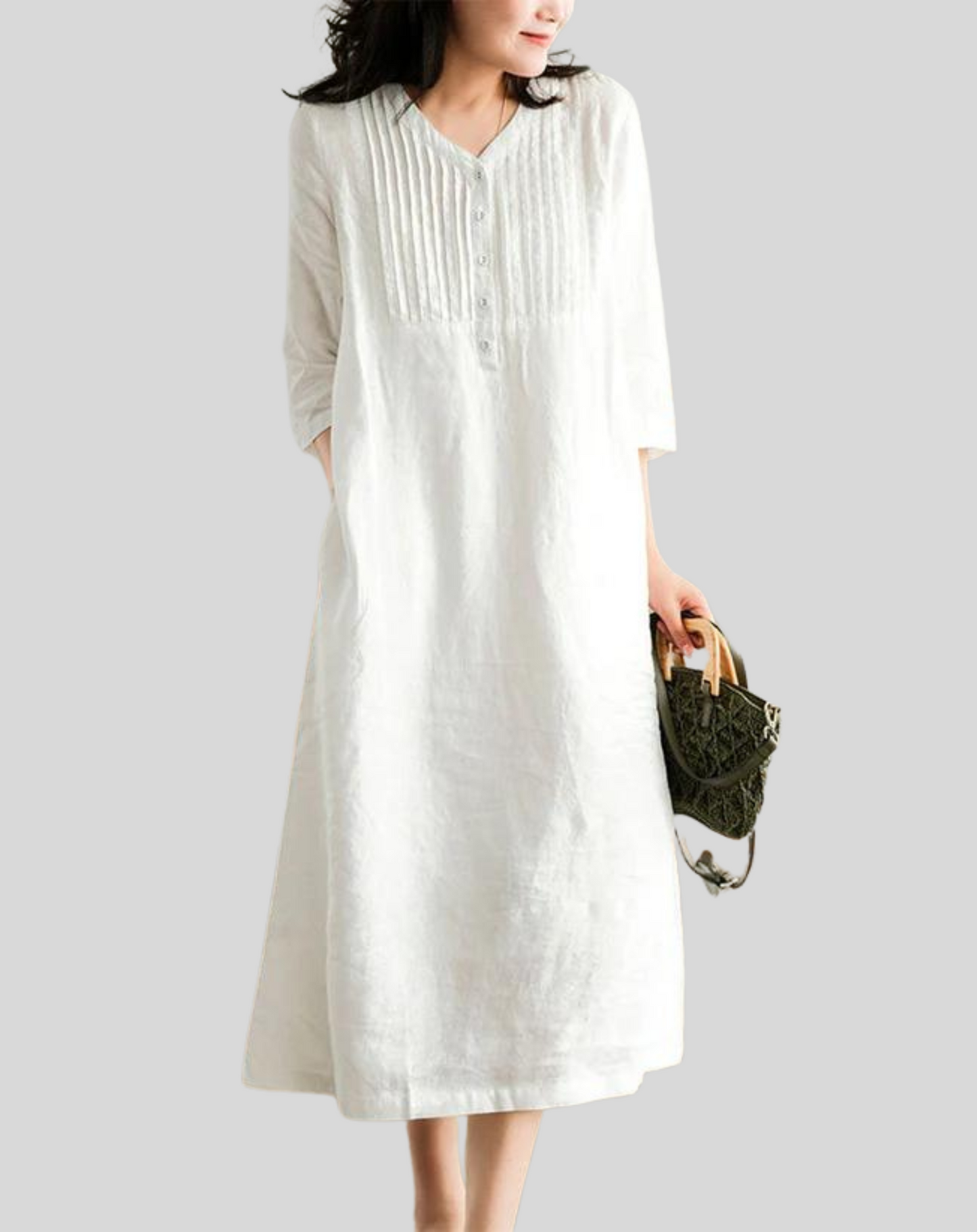 Dresses | Women’s Loose Fit Linen-Blend Midi Dress with Pockets