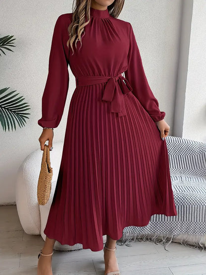 Dress | Stand-Up Collar with Pleated Belt