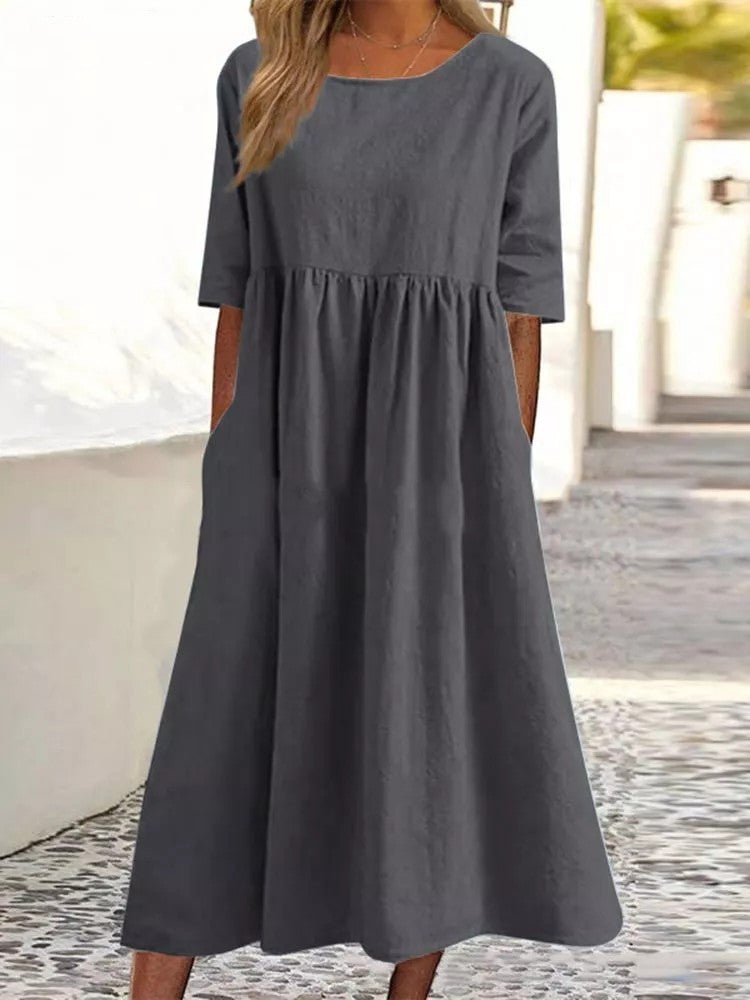 Dresses | Women’s Casual Empire Waist Midi Dress with Half Sleeves