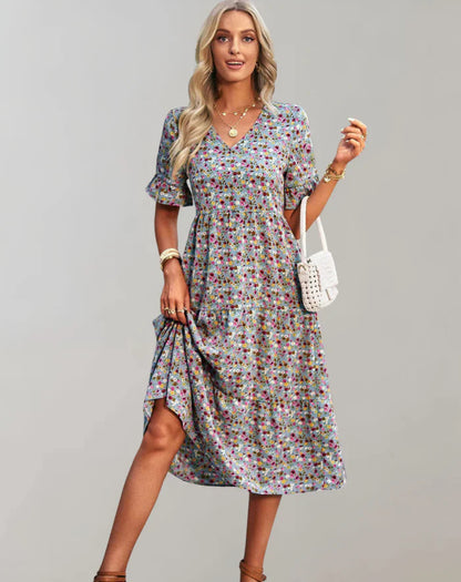 Dresses | Women’s Floral Short Sleeve Smocked Midi Dress