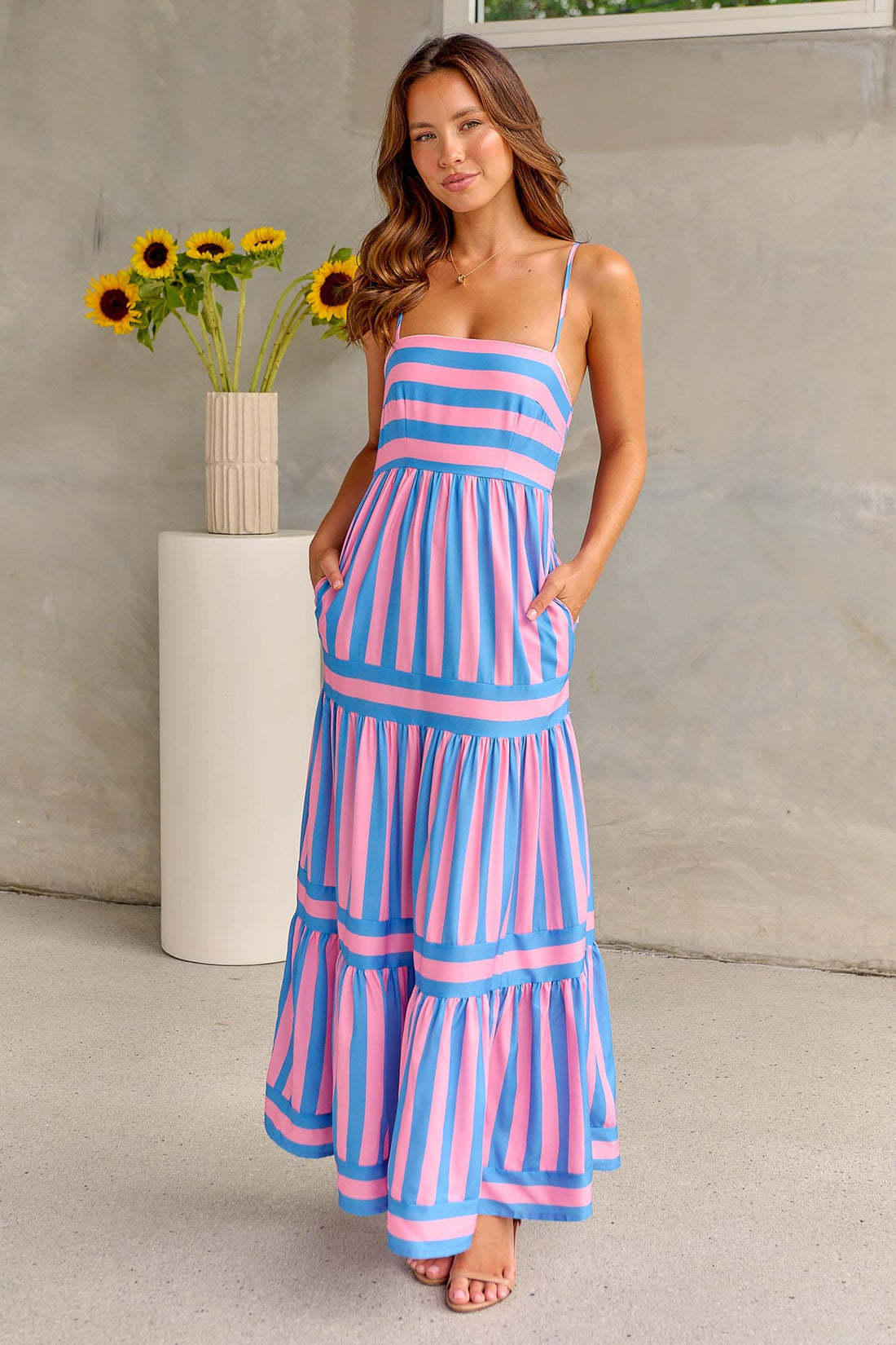 Dresses | Women’s Strapless Smocked Tiered Maxi Dress with Striped Print