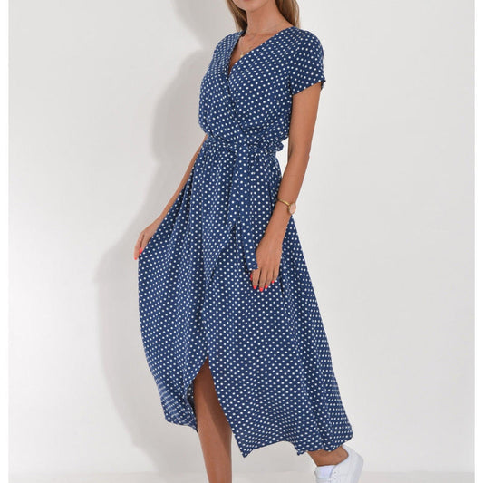 Dresses | Women’s Short Sleeve V-Neck Midi Dress with Belted Waist