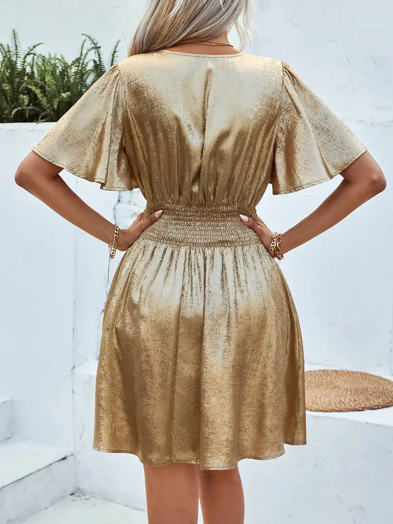 Dresses | Women’s Satin V-Neck Flutter Sleeve Mini Dress