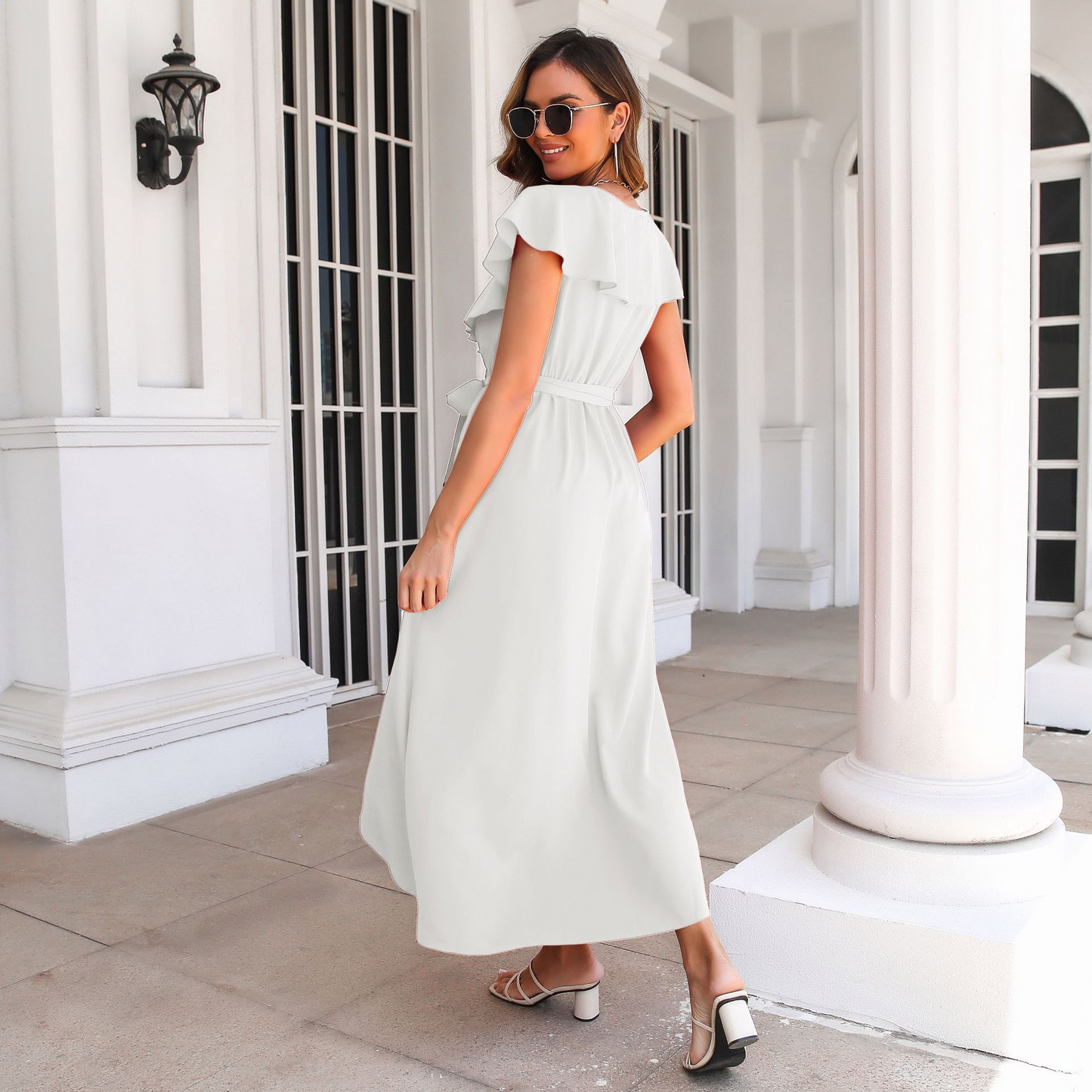 Dresses | Women’s Belted Short Sleeve Slit Midi Dress