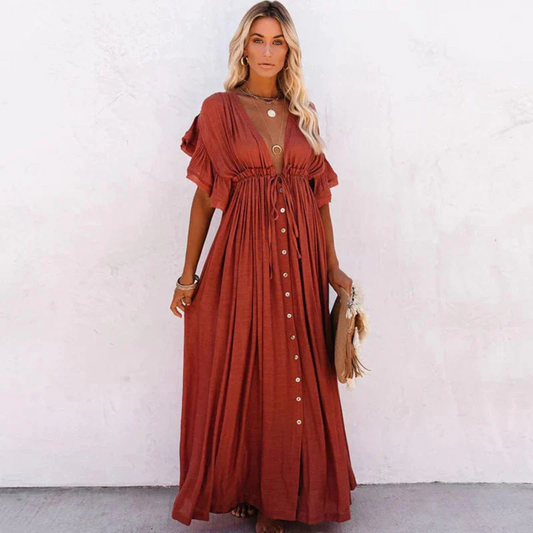Dresses | Women’s Boho Button-Front Flowy Maxi Dress