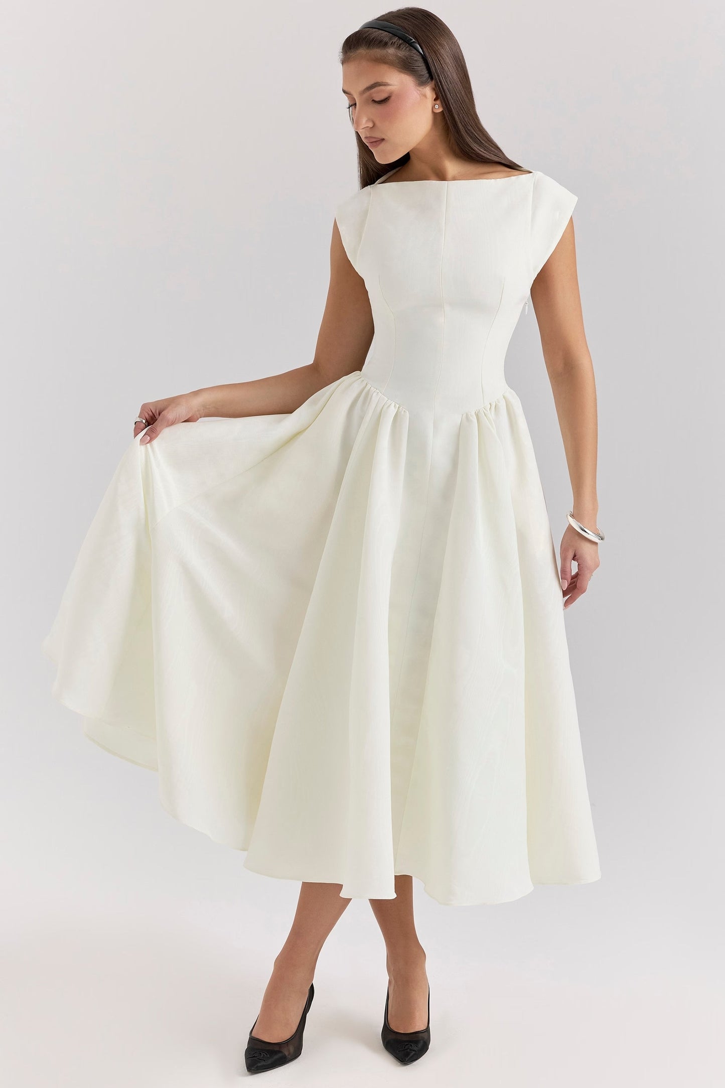 Dresses | Women’s Elegant Structured A-Line Open Back Midi Dress
