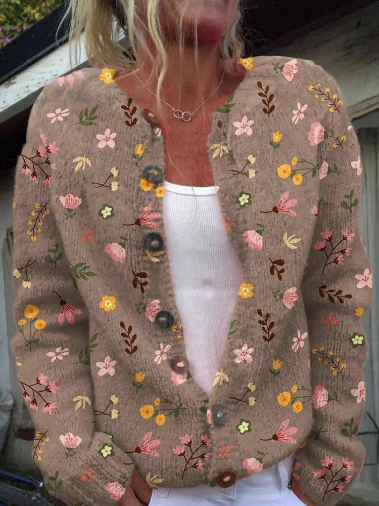 Cardigan | Floral Knit Button-Up Cardigan for Women
