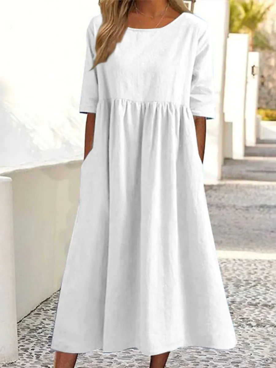 Dresses | Women’s Casual Empire Waist Midi Dress with Half Sleeves