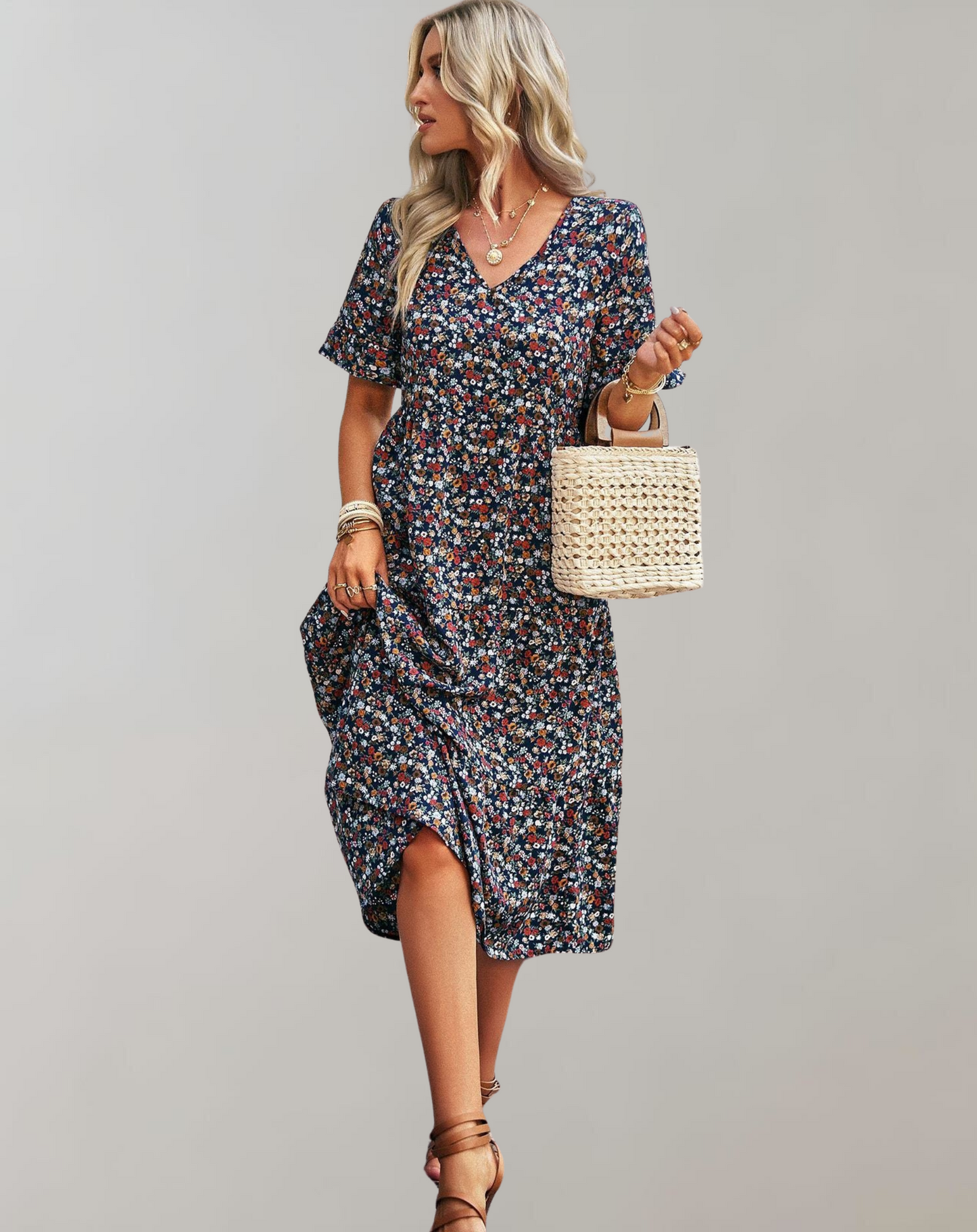 Dresses | Women’s Floral Short Sleeve Smocked Midi Dress