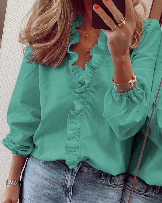 Blouse | Puff Sleeve V-Neck with Flattering Fit
