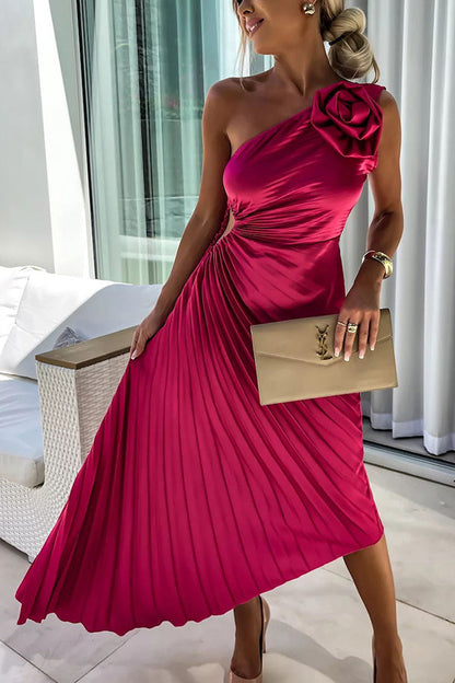 Dress | Romantic Flower One Shoulder Dress with Elegant Silhouette