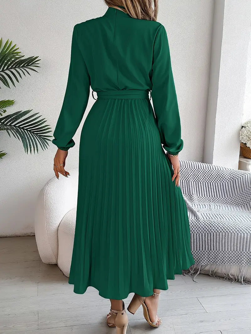Dress | Stand-Up Collar with Pleated Belt