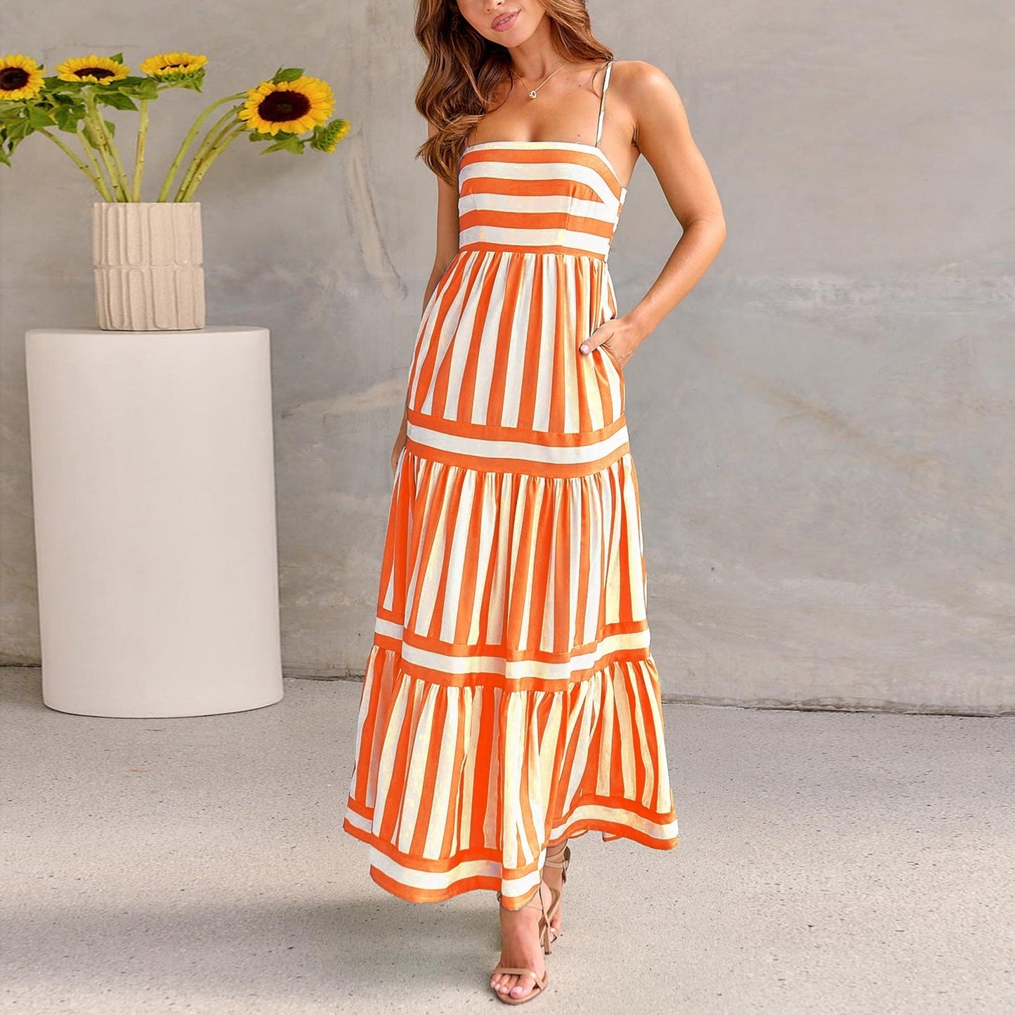 Dresses | Women’s Strapless Smocked Tiered Maxi Dress with Striped Print