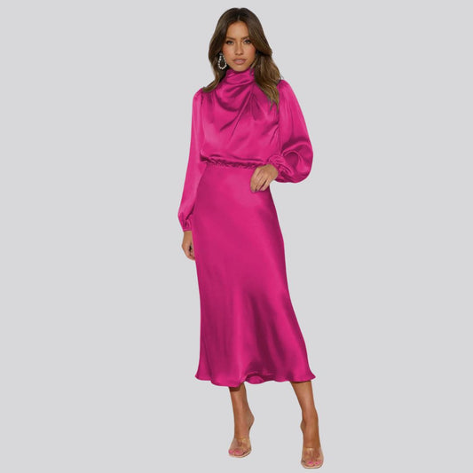 Dresses | Women’s Satin High Neck Long Sleeve Midi Dress