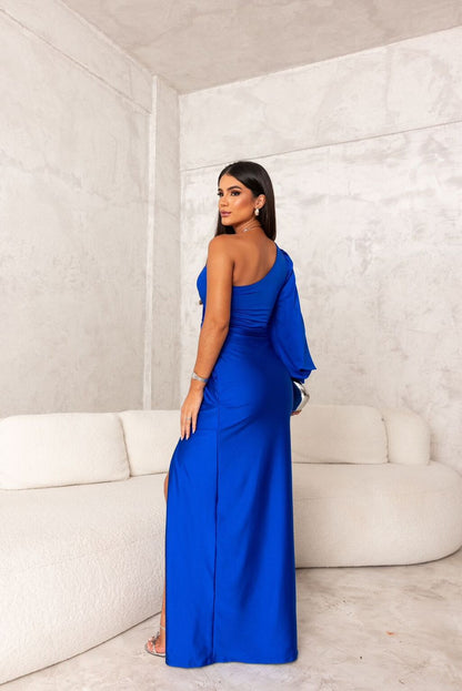 Dresses | Women’s One-Shoulder Draped Sleeve Evening Gown with High Slit