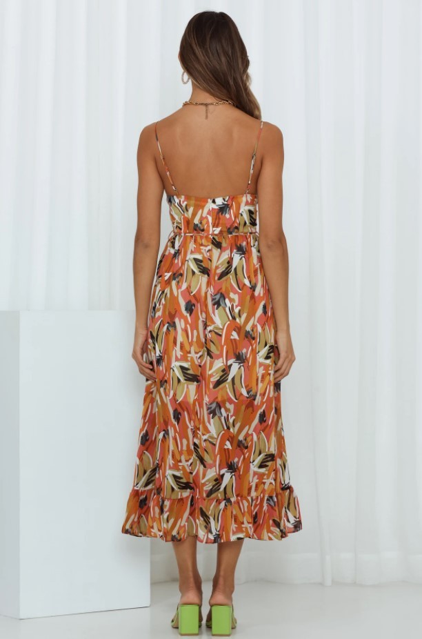 Dresses | Women’s Strapless Tropical Print Midi Dress with Ruffled Hem