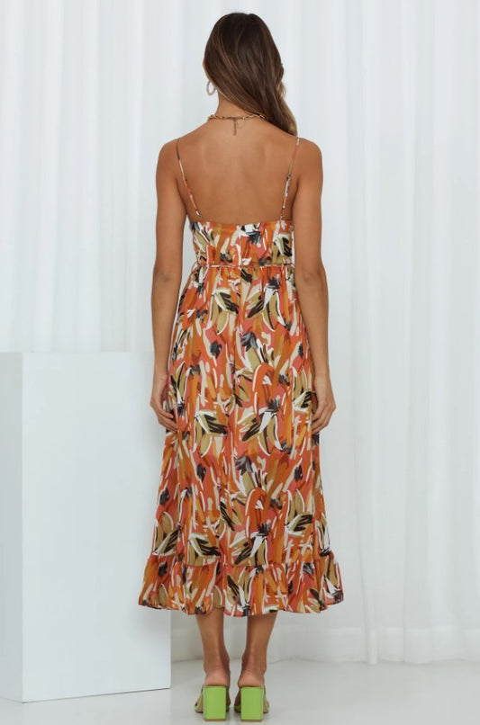 Dresses | Women’s Strapless Tropical Print Midi Dress with Ruffled Hem