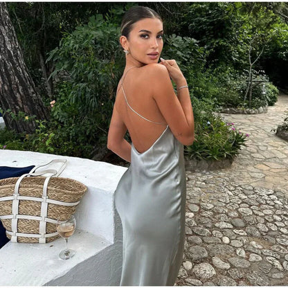 Dresses | Women’s Satin Halter Neck Backless Midi Dress