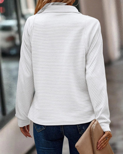 Sweaters | Women’s Ribbed Zip Collar Pullover Sweatshirt