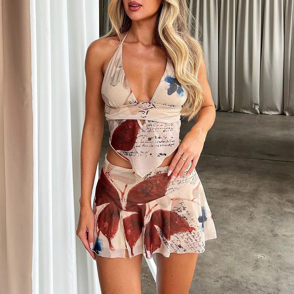 Dresses | Women’s Butterfly Print Halter Mini Dress