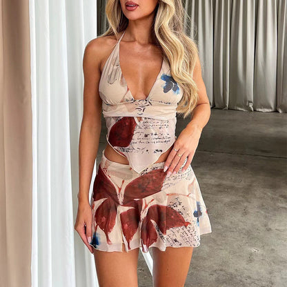 Dresses | Women’s Butterfly Print Halter Mini Dress