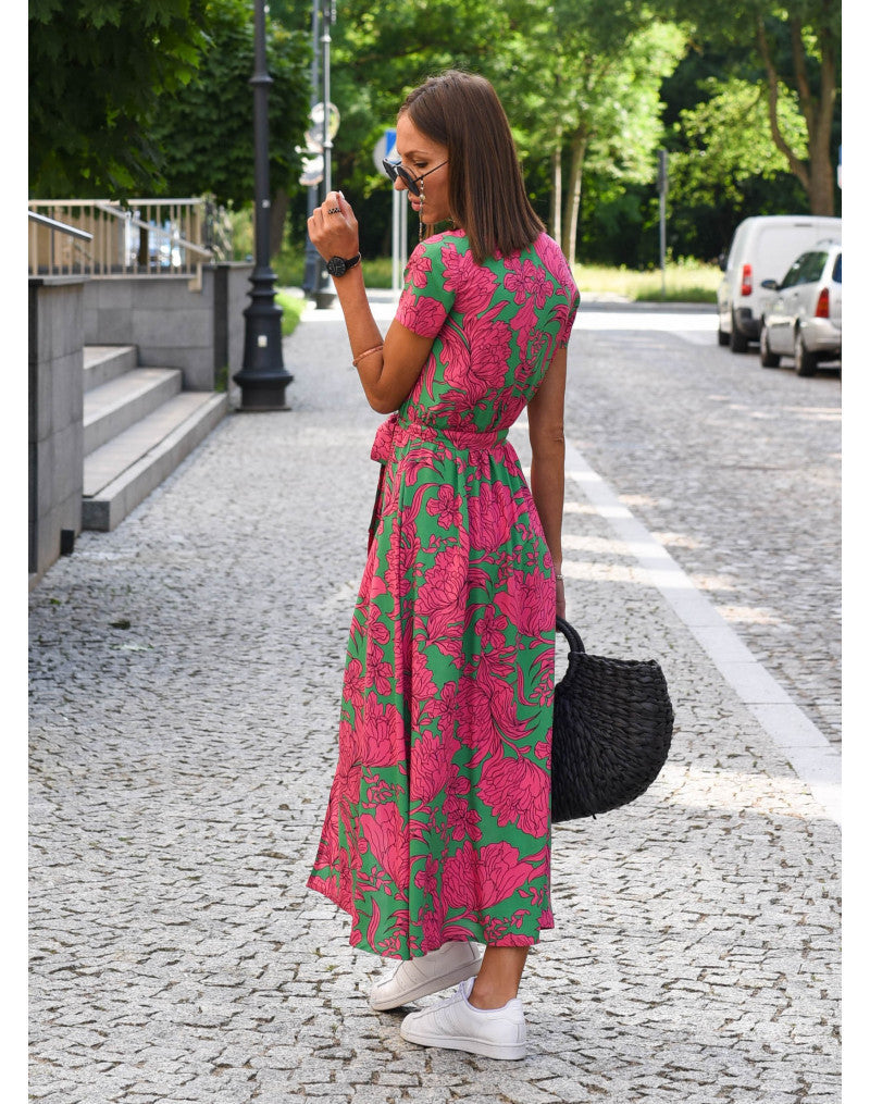 Dresses | Women’s Short Sleeve V-Neck Midi Dress with Belted Waist