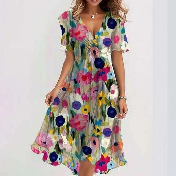 Dresses | Women’s Floral Print V-Neck Short Sleeve Midi Dress