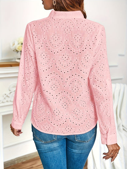Tops | Women’s Eyelet Embroidered Long Sleeve Blouse – Casual Elegance