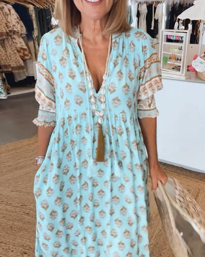 Printed Dress | V-Neckline with Relaxed Fit