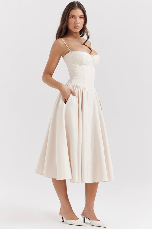 Dress | Flowing V-Neck Midi with Waist Detail