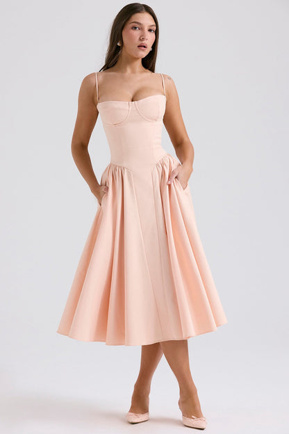 Dress | Flowing V-Neck Midi with Waist Detail