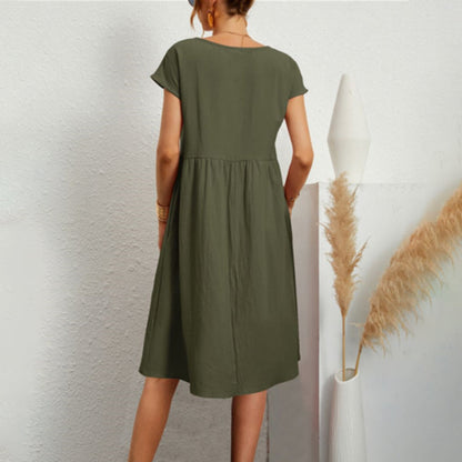 Dresses | Women’s Casual Short Sleeve Empire Waist Mini Dress with Pockets
