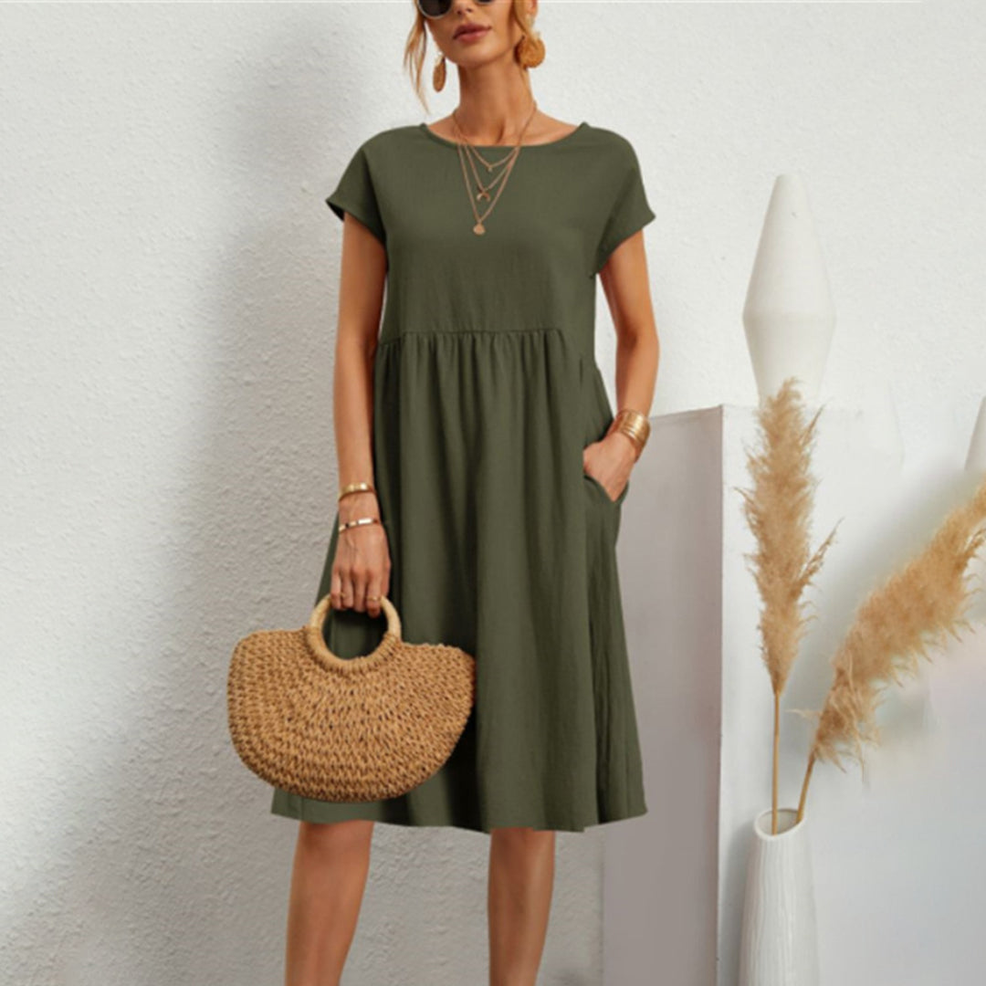 Dresses | Women’s Casual Short Sleeve Empire Waist Mini Dress with Pockets
